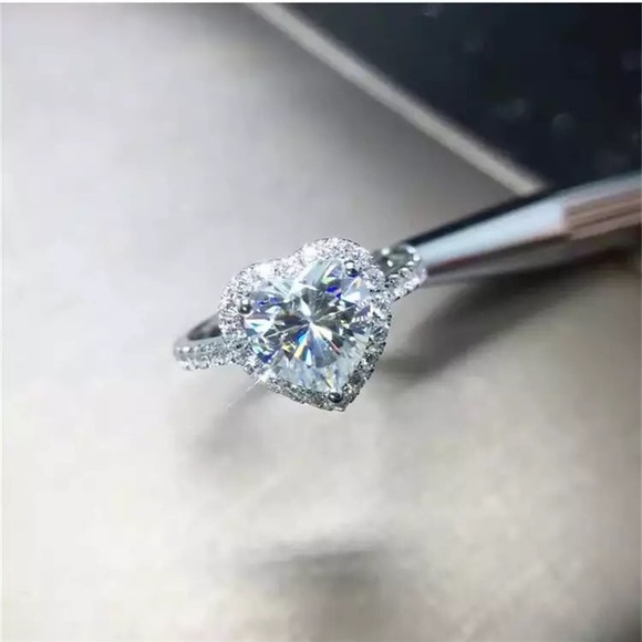 Heart ring sterling silver 925 cubic zirconia shiny women’s jewelry - Picture 9 of 12